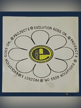 Vintage 90s Project E Sticker Evolution Goes On Flower Logo Decal Y2K NOS 4"